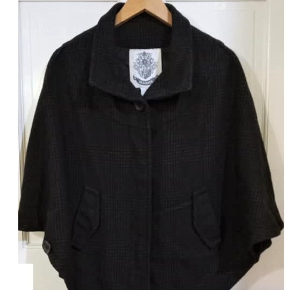 BB Dakota Gray Black Wool Blend Poncho Jacket MED